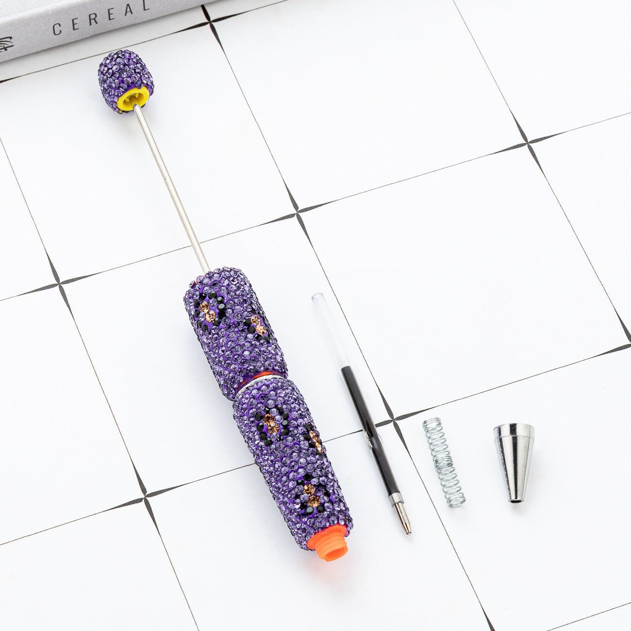 New DIY leopard print bead pen handmade diamond-set beaded ballpoint pen multi-color plastic bead pen wholesale