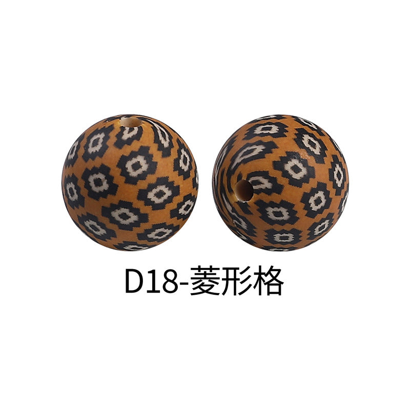 15mm new rhombus pattern silicone beads water transfer leopard print bracelet beaded jewelry silicone loose beads wholesale