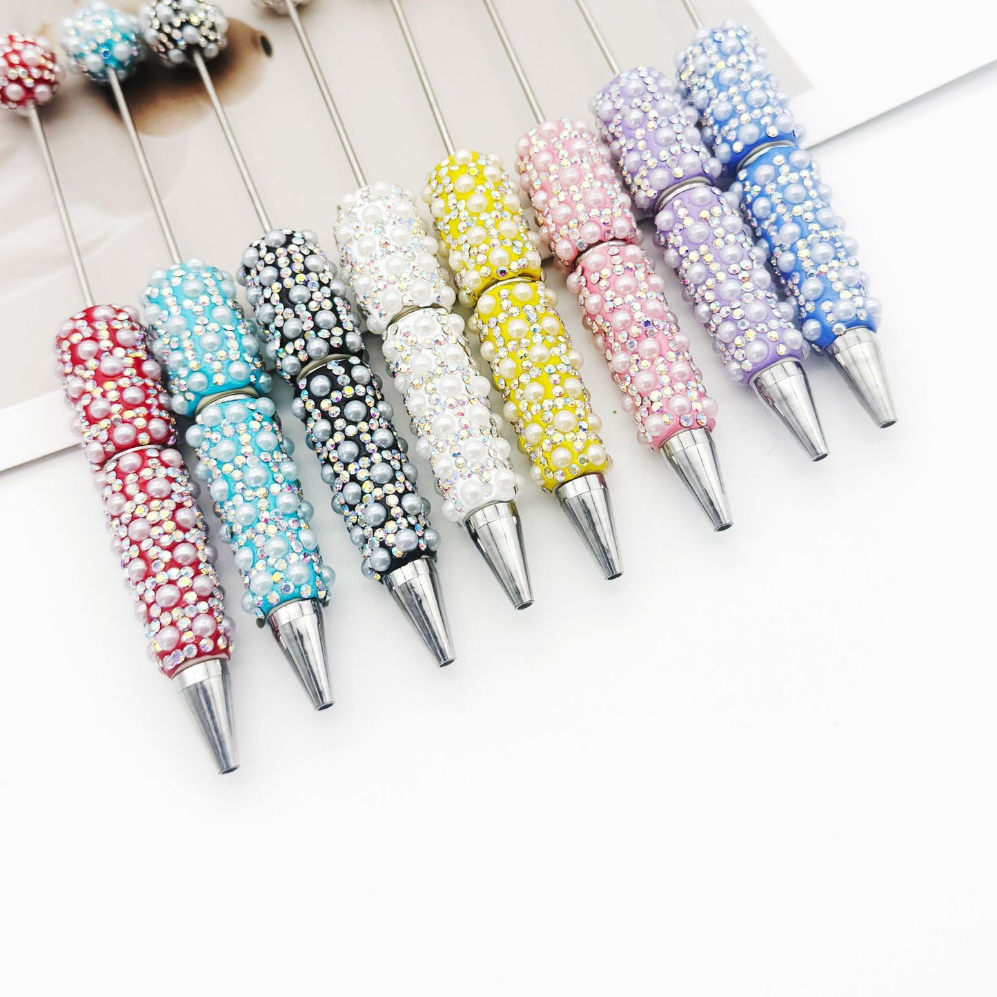 Cross-border heavy industry full of pearl bead pens, creative gradual change wearing beads DIY ballpoint pen gifts Colorful pearl pens