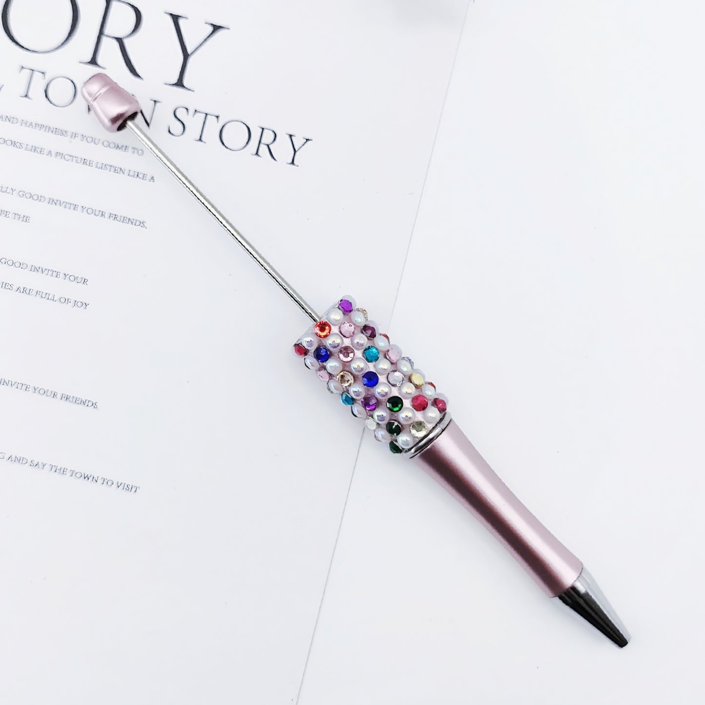 Gradual change color candy diamond bead pen DIY handmade diamond pearl agate ballpoint pen, cute creative gift pen