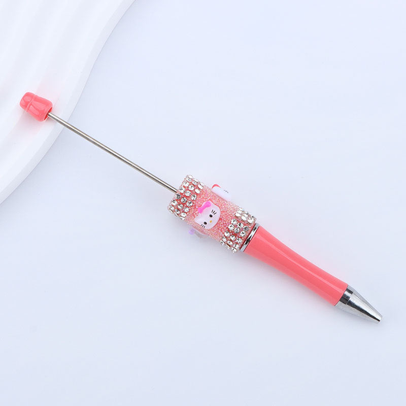 New KT cat litter sugar string bead pen DIY handmade cute fantasy cartoon cat cute jingle cat beaded ballpoint pen