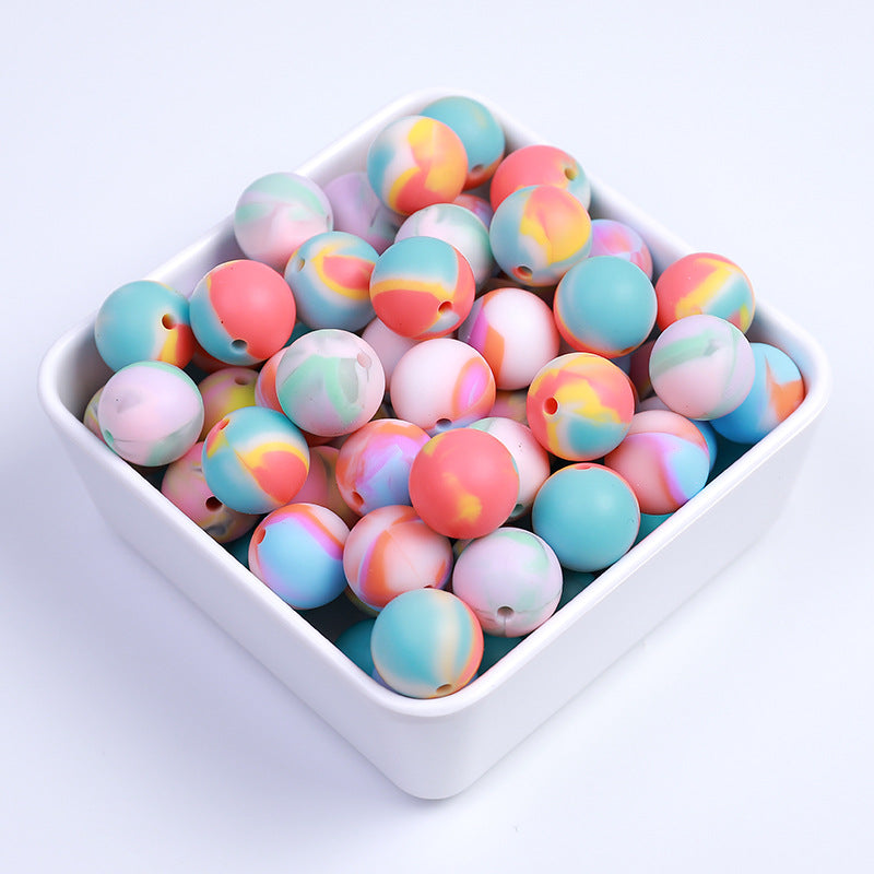 15mm Sweet Candy Color Silicone Beads Handmade Beaded Necklace Bracelet Accessories Food Grade Mixed Color Silicone Loose Beads Wholesale