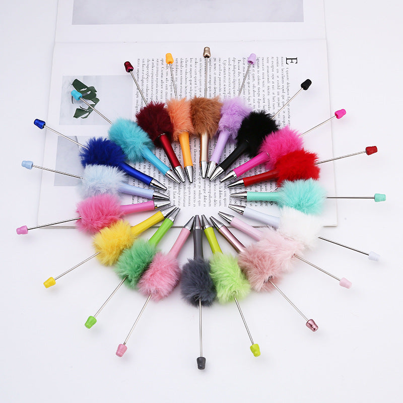 DIY plush bead pen new bead-piercing hairball bead pen cross-border Beadedpen cute cartoon gift pen