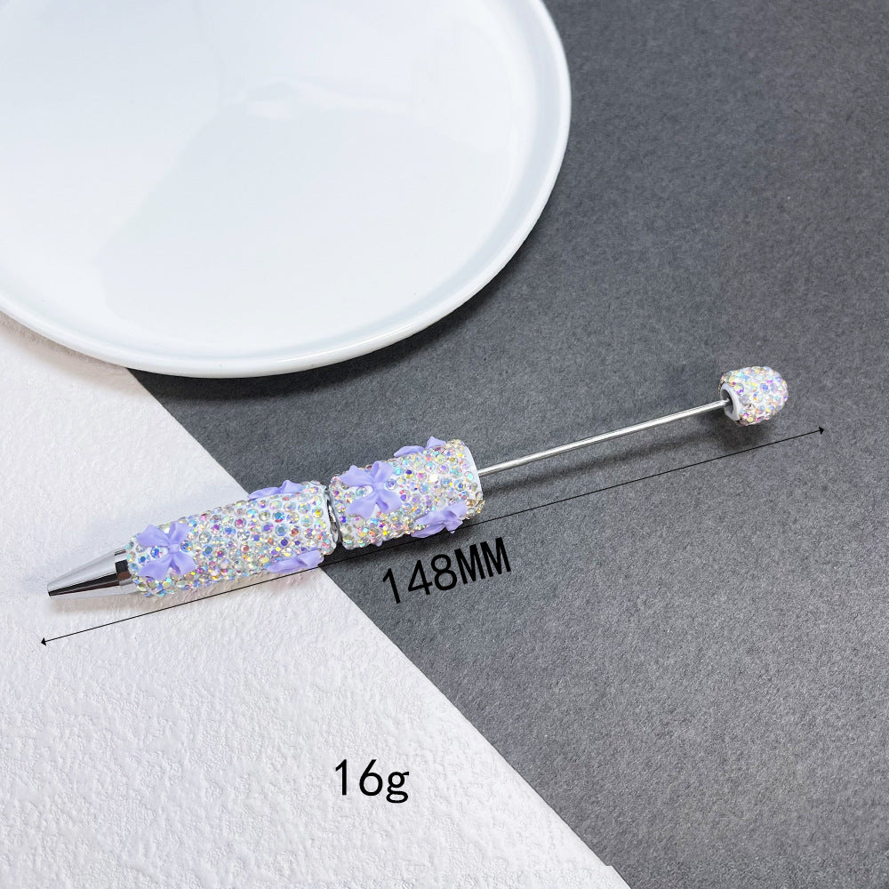 Cross-border full diamond soft pottery bow small fresh bead pen DIY creative multi-color diamond-encrusted gift pen ballpoint pen