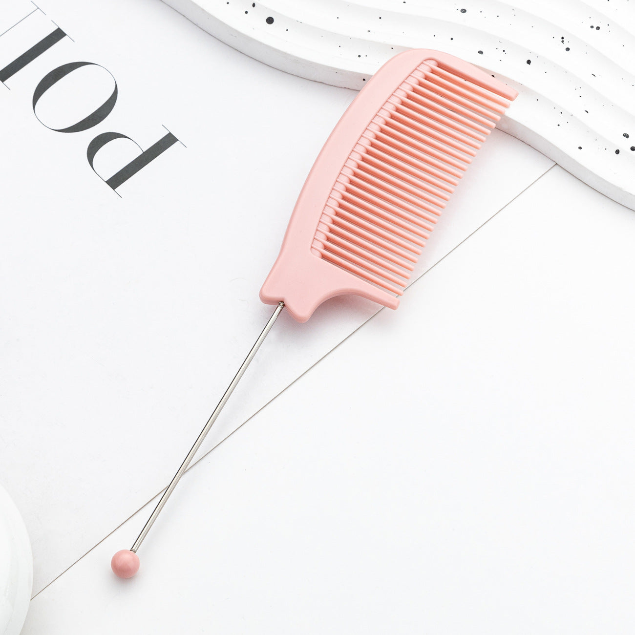 DIY Beaded Comb Hair Highlights Comb Beauty Styling Comb Steel Needle Comb Plastic Tip Tail Comb Hair Salon Hair Tool