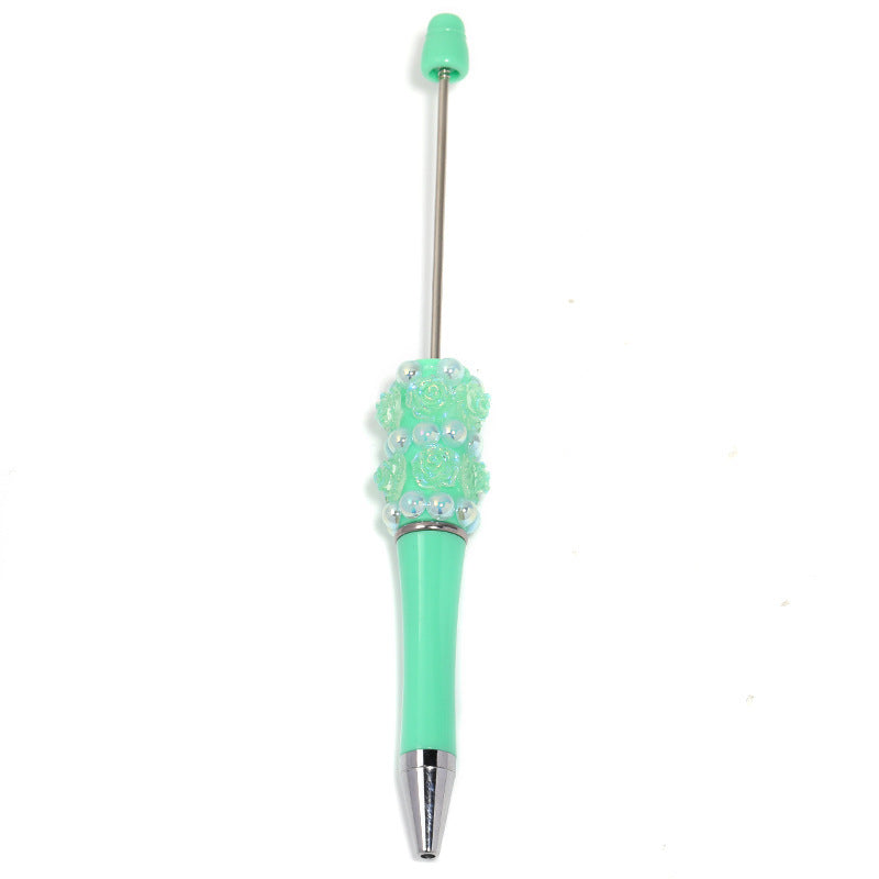Heavy Industry Pearl Camellia DIY Beaded Pen Resin Rose DIY Beaded Rotary Ballpoint Pen Spot Wholesale