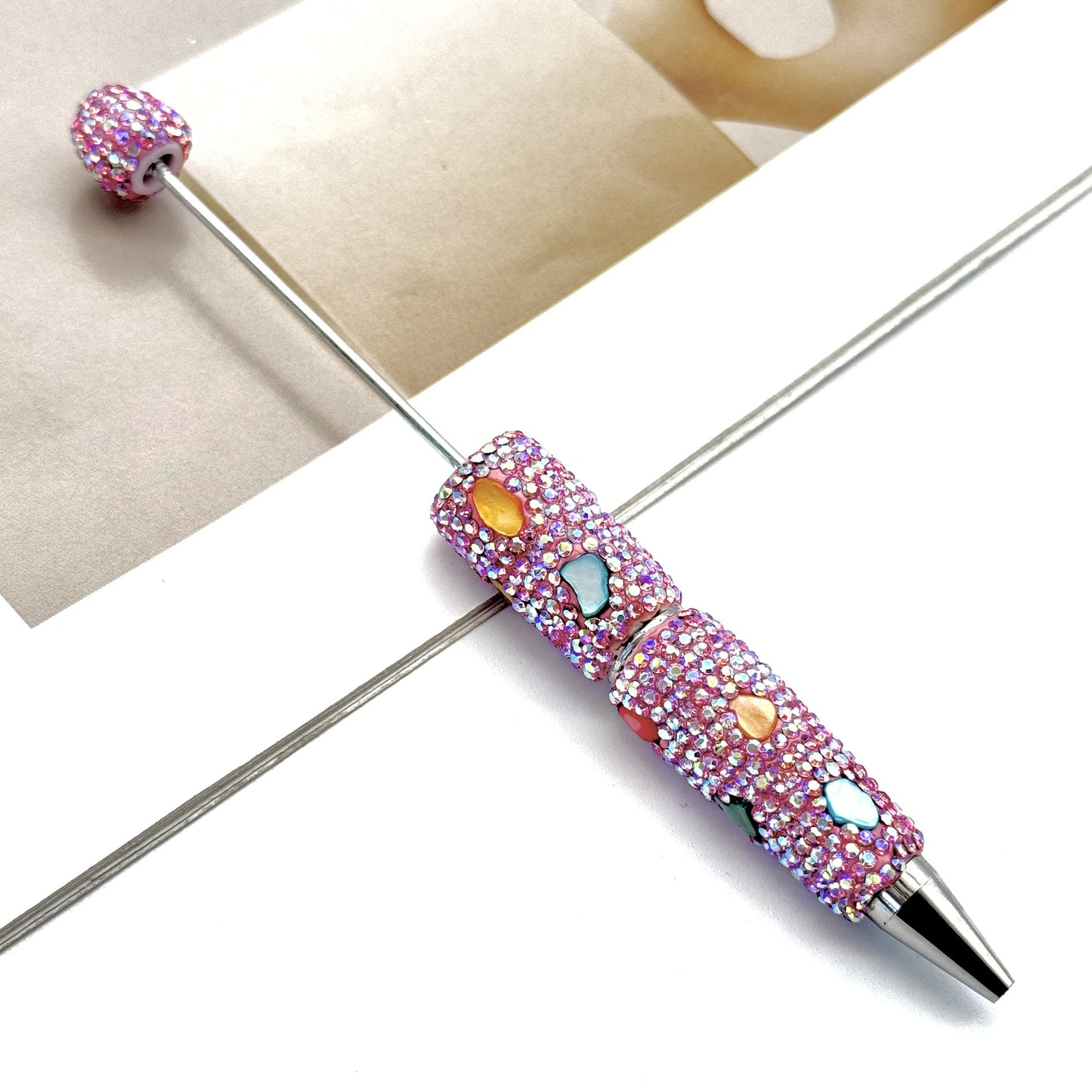 Cross-border electroplating colorful shell full diamond bead pen DIY handmade diamond ballpoint pen colorful shell stone pen