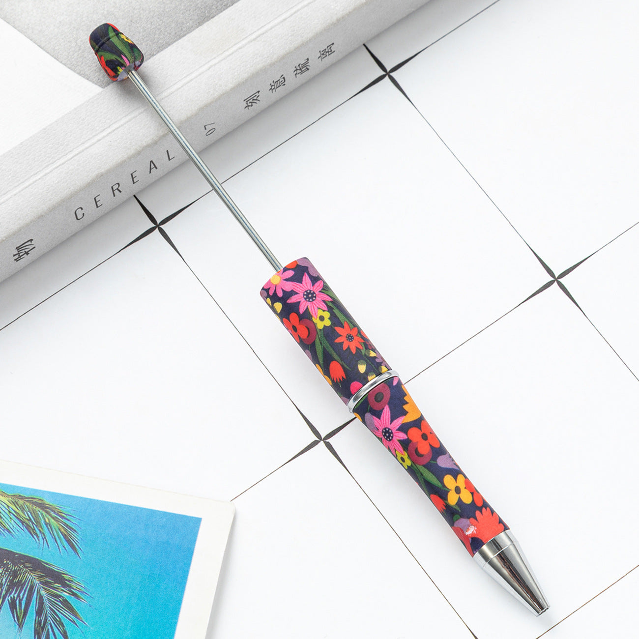 DIY plastic bead pen creative handmade leopard print floral cow bead pen wholesale printing new plastic bead pen
