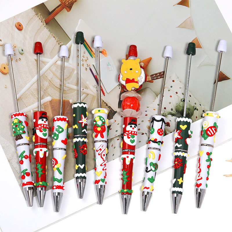 Cross-border Christmas hand-painted bead pen fashionable high-value cartoon bead pen new Santa Claus painted bead pen