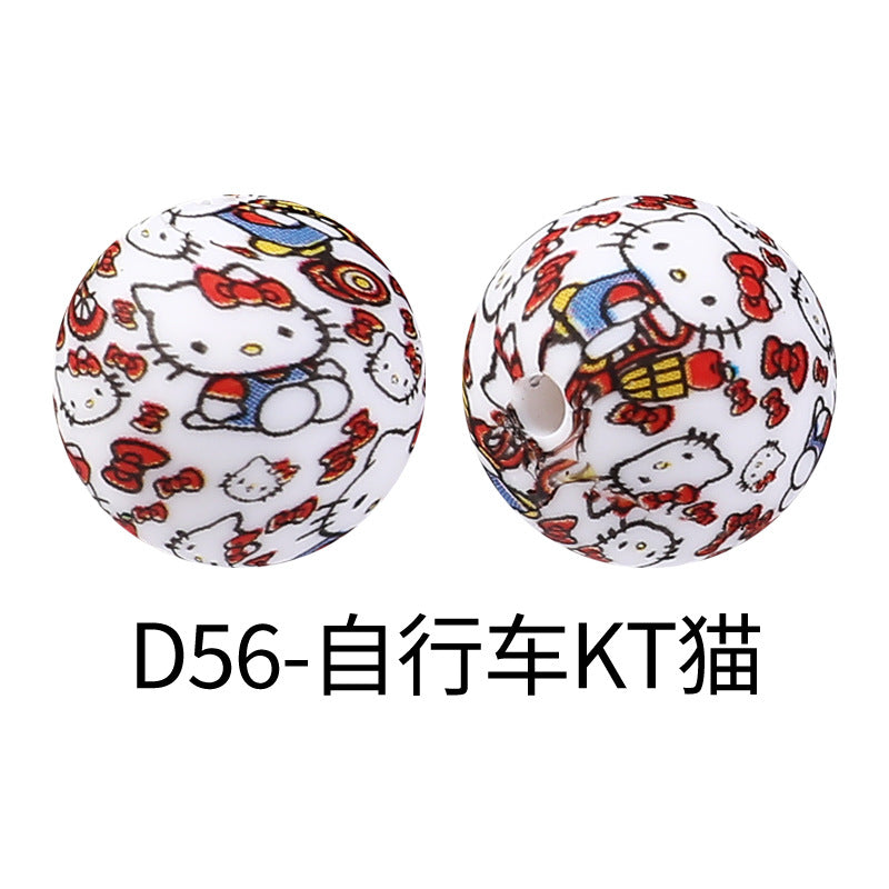 15 Mm Hot-selling Round Water Transfer Silicone Beads Loose Beads Children's Jewelry Boys and Girls DIY Beaded Bracelet Printing Beads