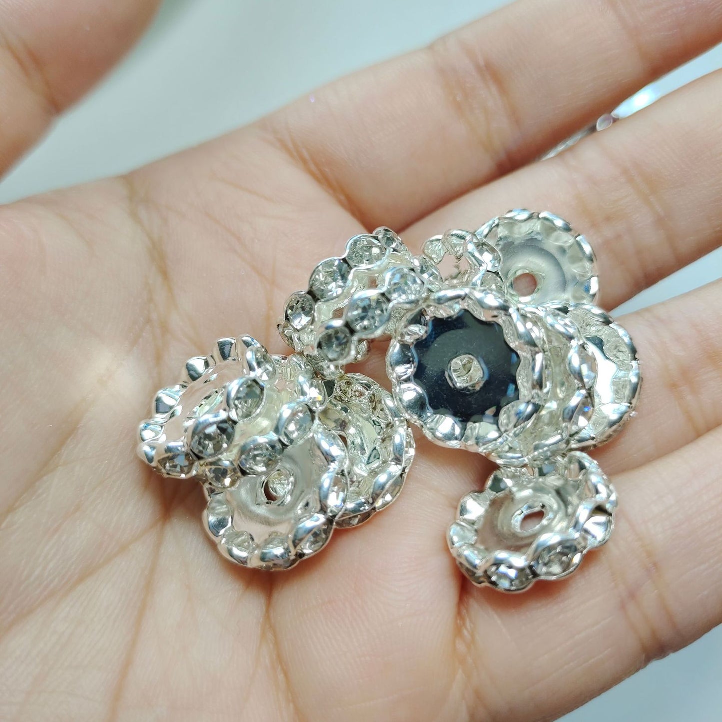 15mm Cross-border Hot-selling Silver Bead Spacer Round Rhinestone Ring Wheel Spacer Wavy Edge Diamond Spacer Accessories