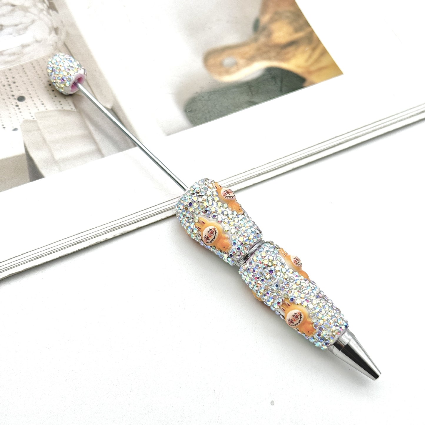 Cute labubu cloth full diamond bead pen DIY POP MART heavy industry cartoon pen creative ballpoint pen