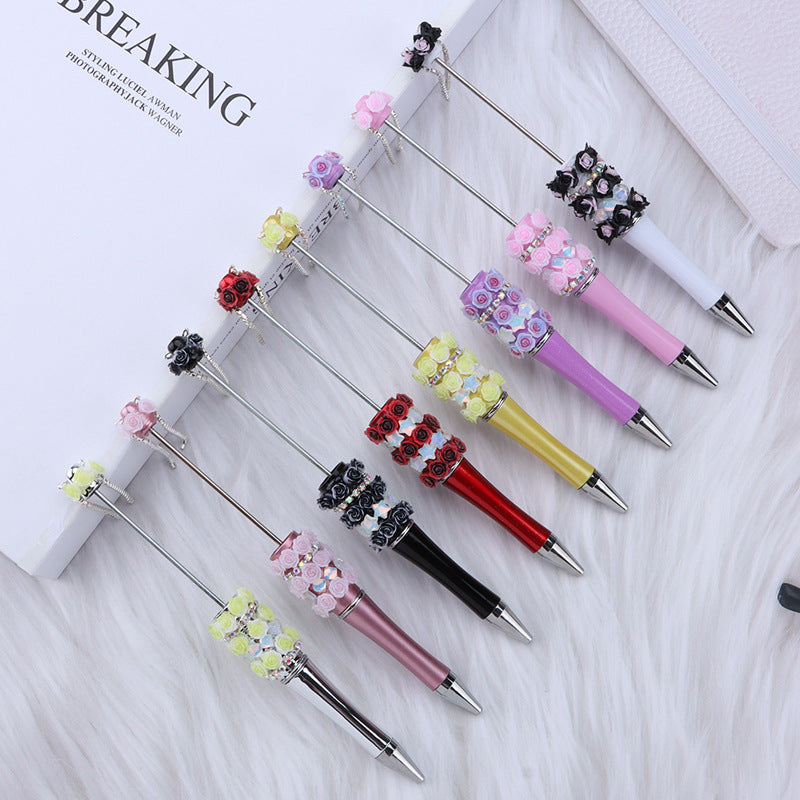 Creative DIY rose petal bead pen, exquisite handmade diamond beaded pen, girl heart blind box gift pen