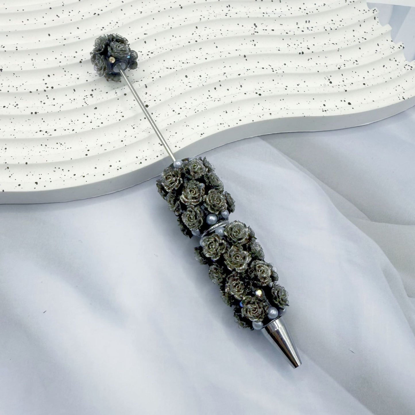Rose Full Diamond Ball Pen High Value Handmade Heavy Industry Grain Pen Broken Ice Blue Theme Ball Pen Set