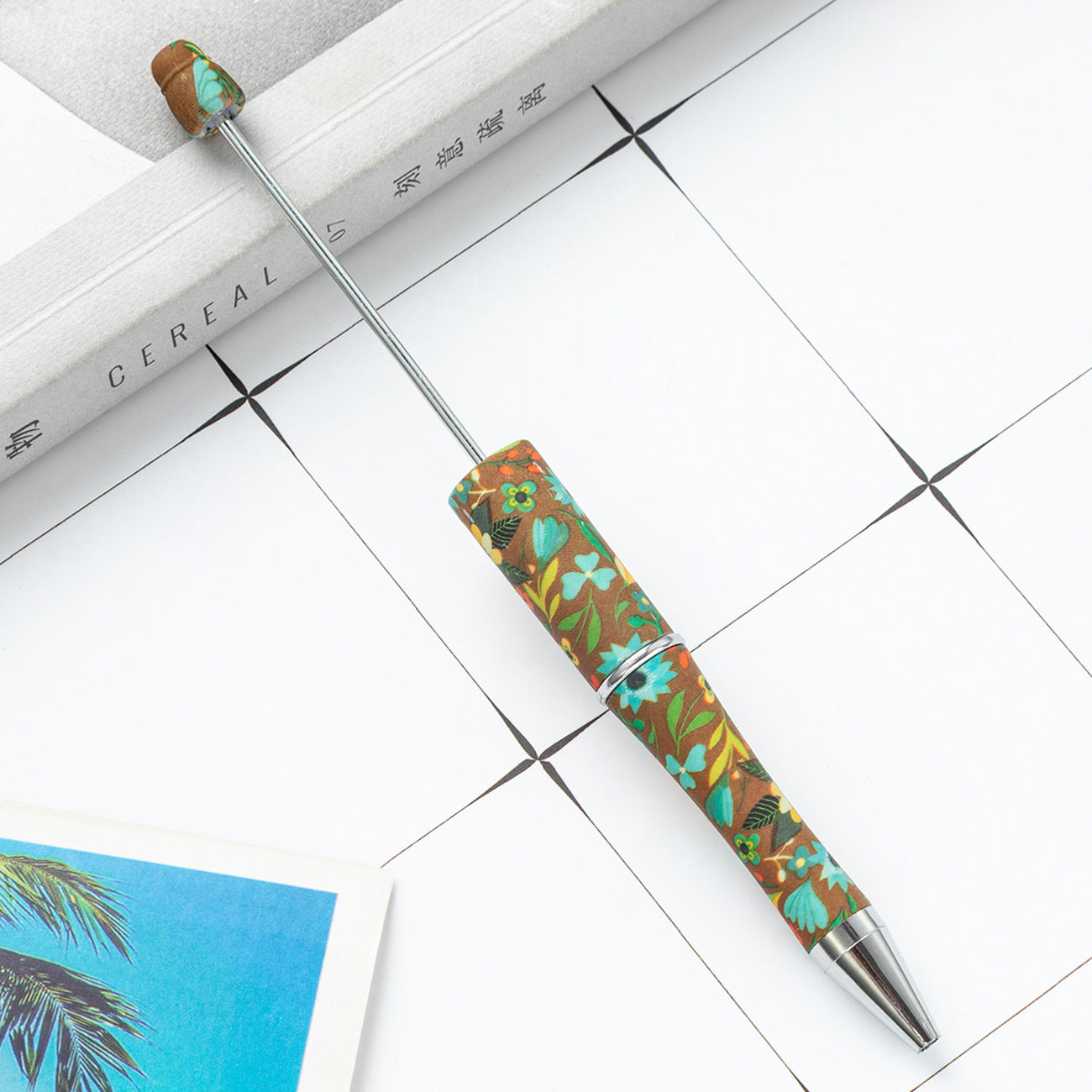 DIY plastic bead pen creative handmade leopard print floral cow bead pen wholesale printing new plastic bead pen