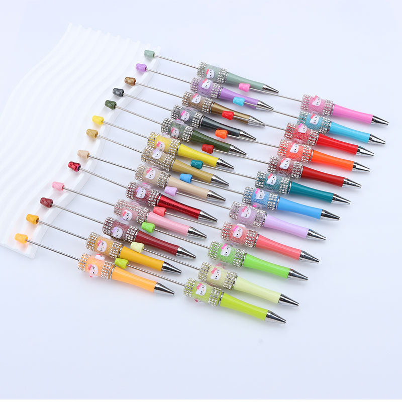New KT cat litter sugar string bead pen DIY handmade cute fantasy cartoon cat cute jingle cat beaded ballpoint pen