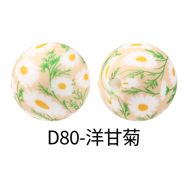 15mm new rhombus pattern silicone beads water transfer leopard print bracelet beaded jewelry silicone loose beads wholesale #51-79