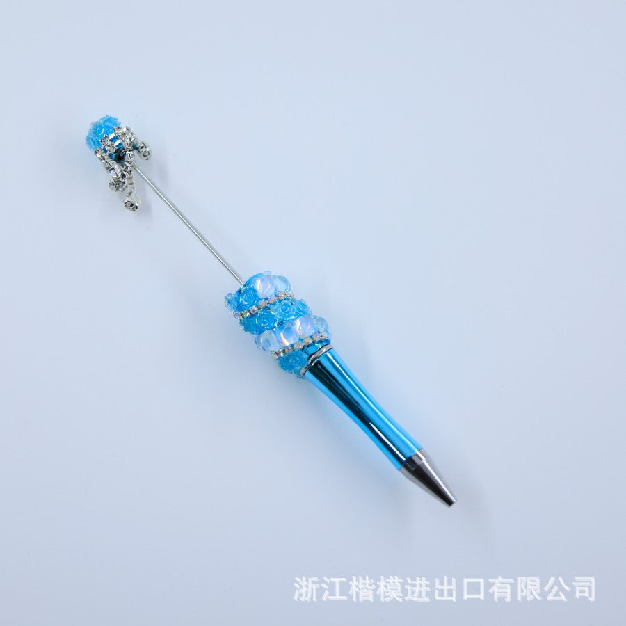 Popular DIY pearl flower bead pen handmade patch plastic ballpoint pen, cartoon flower bone pearl gift pen