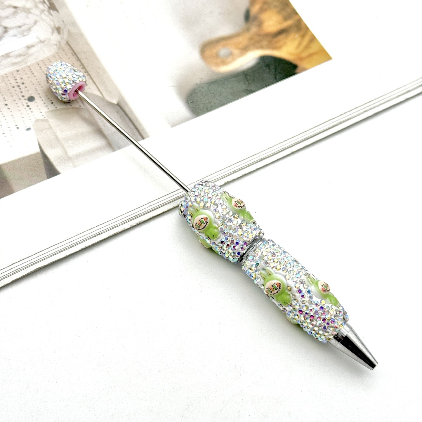 Cute labubu cloth full diamond bead pen DIY POP MART heavy industry cartoon pen creative ballpoint pen