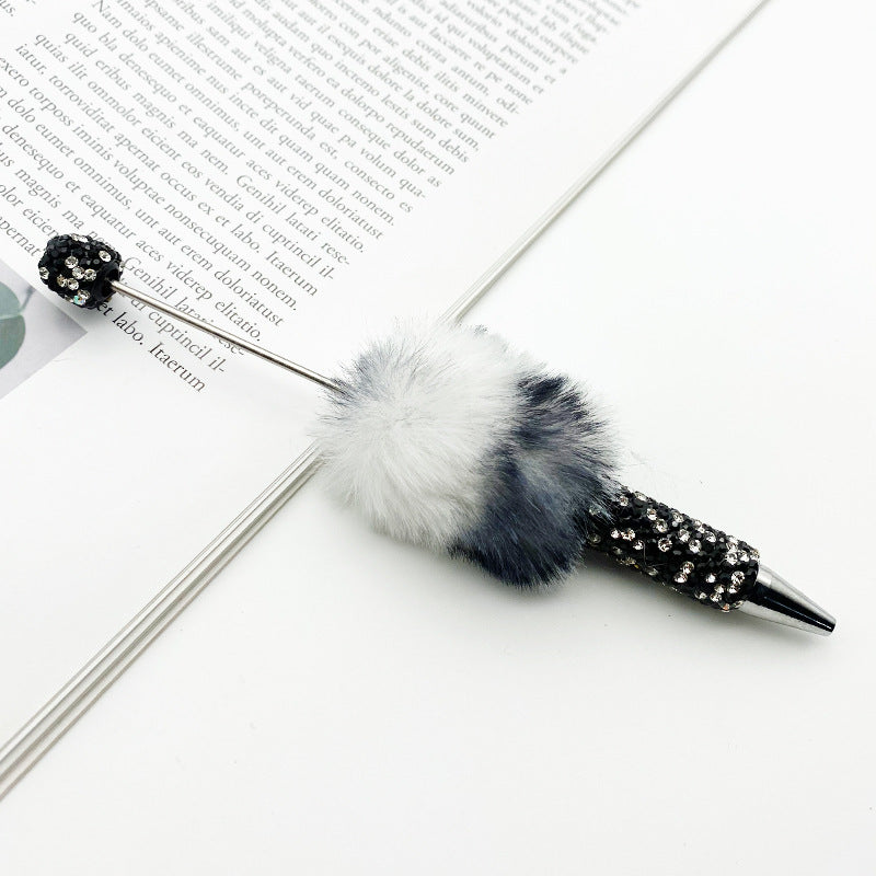 Leopard print hairball heavy industry bead pen DIY full diamond beaded ballpoint pen rainbow color cute plush pen spot wholesale