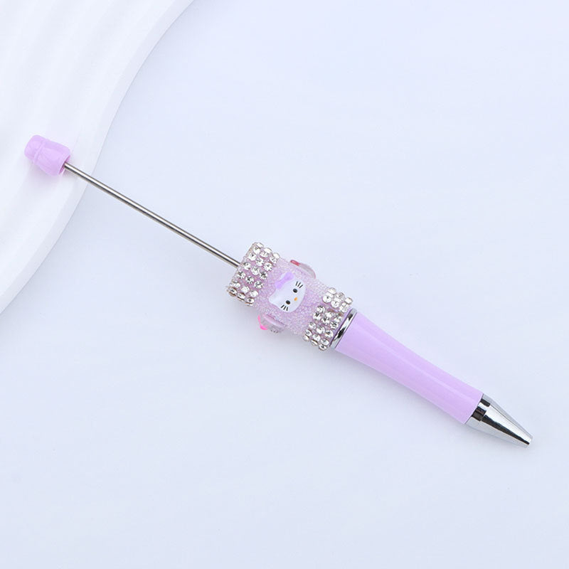 New KT cat litter sugar string bead pen DIY handmade cute fantasy cartoon cat cute jingle cat beaded ballpoint pen