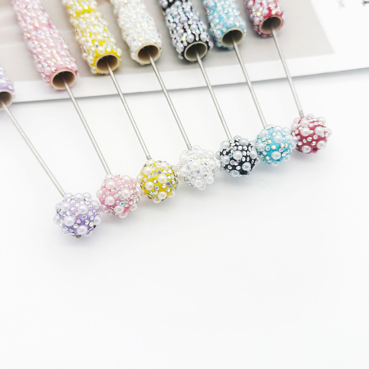 Cross-border heavy industry full of pearl bead pens, creative gradual change wearing beads DIY ballpoint pen gifts Colorful pearl pens