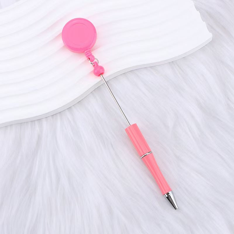New easy-to-pull buckle beaded ballpoint pen, retractable plastic easy-to-pull retractable buckle, creative bead pen pull wire buckle