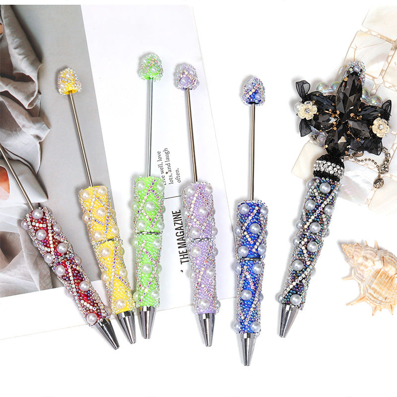 Cross-border explosion heavy industry full diamond pearl chain bead pen DIY rotating ballpoint pen mobile phone chain accessories material