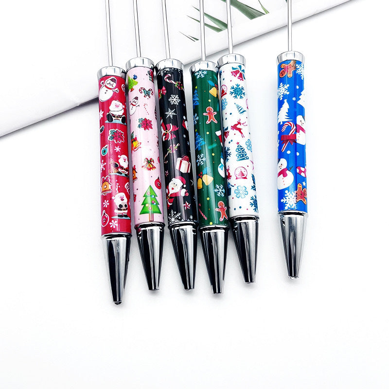 DIY Christmas bead pen, creative heat transfer flower film pattern handmade personalized beaded ballpoint pen spot wholesale