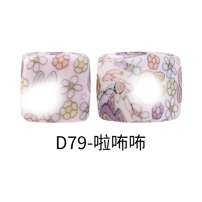 New Square Watermark Silicone Beads 14mm Beaded Spacer DIY Necklace Accessories Square Printing Beads Wholesale