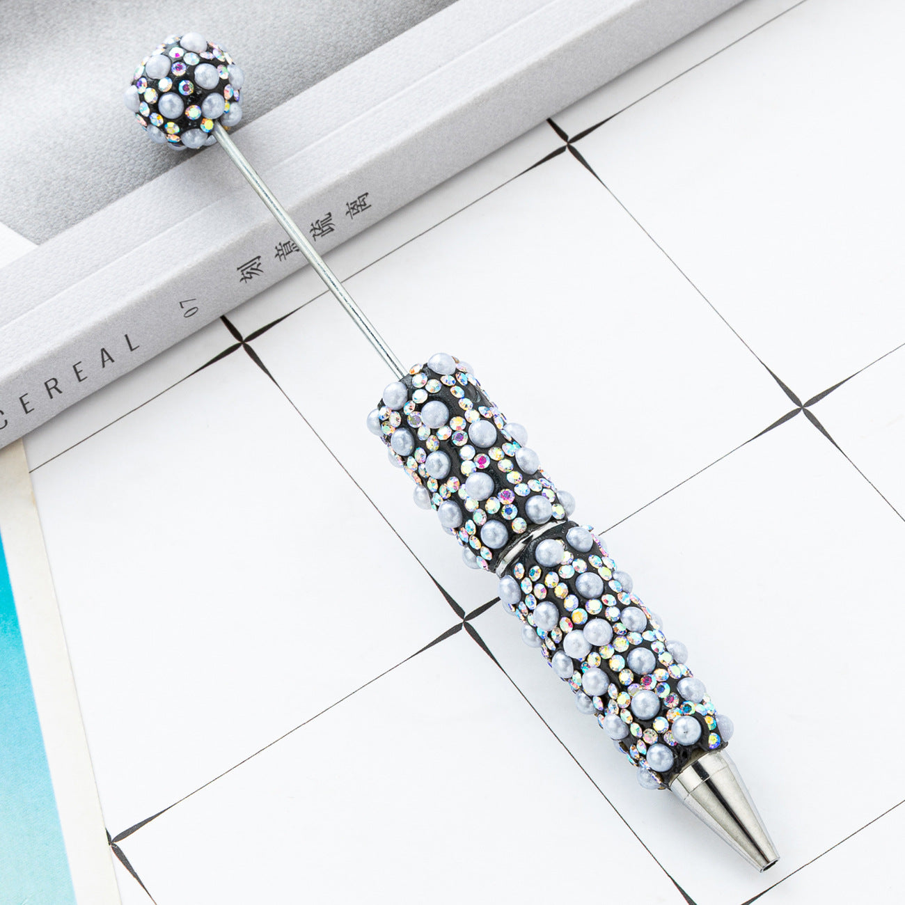 Cross-border DIY pearl bead pen handmade full of diamonds pearl bead pen swirling multi-color bead pen plastic pen