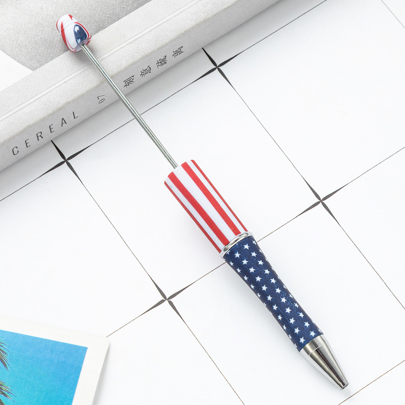 DIY plastic bead pen creative handmade leopard print floral cow bead pen wholesale printing new plastic bead pen