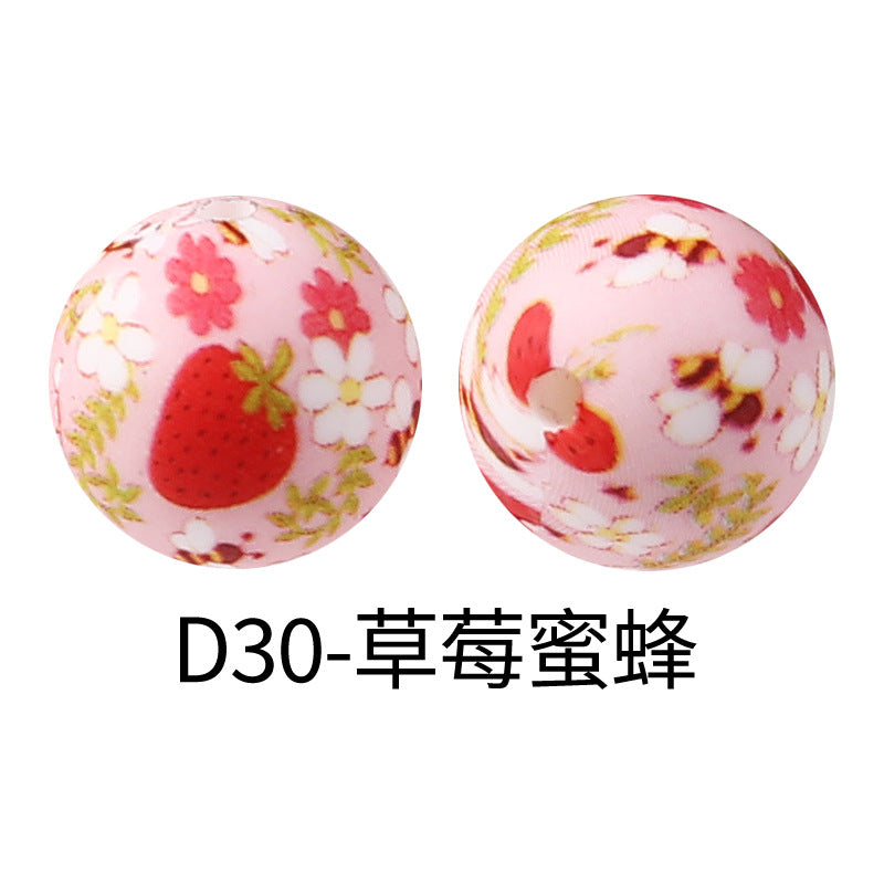 15mm new rhombus pattern silicone beads water transfer leopard print bracelet beaded jewelry silicone loose beads wholesale