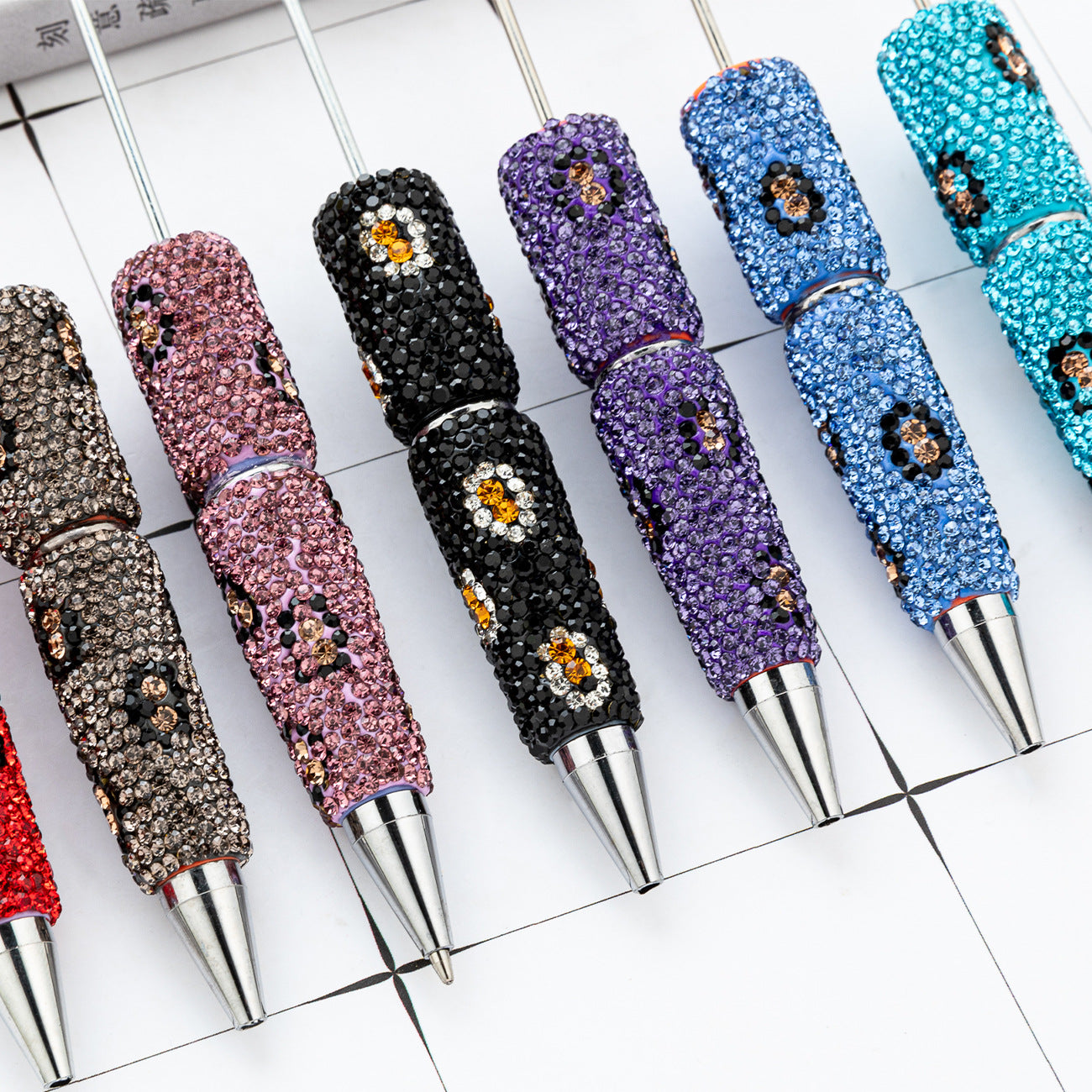 New DIY leopard print bead pen handmade diamond-set beaded ballpoint pen multi-color plastic bead pen wholesale