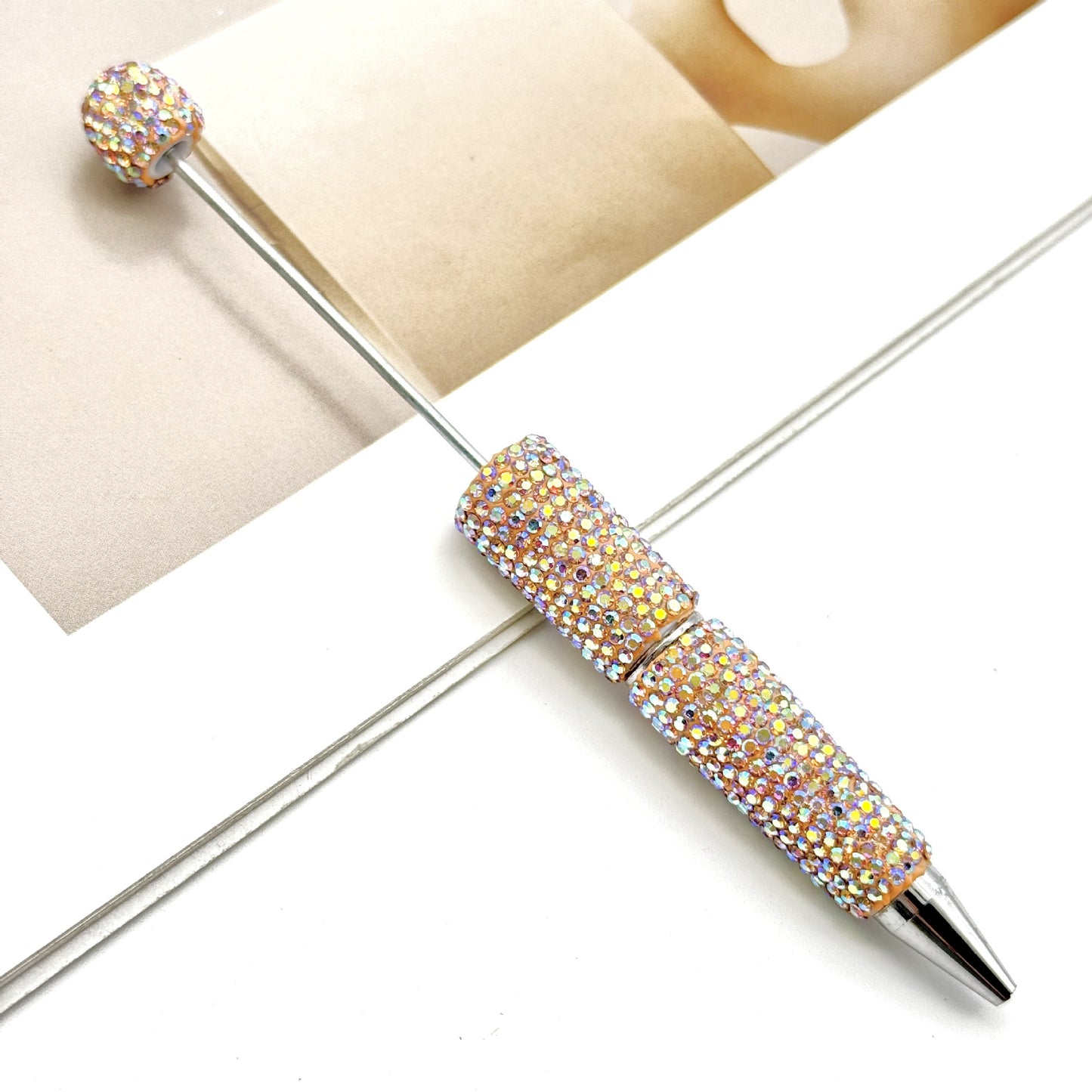 DIY electroplated colorful full diamond bead pen, colorful diamond beaded ballpoint pen, high value diamond-set bead pen in stock