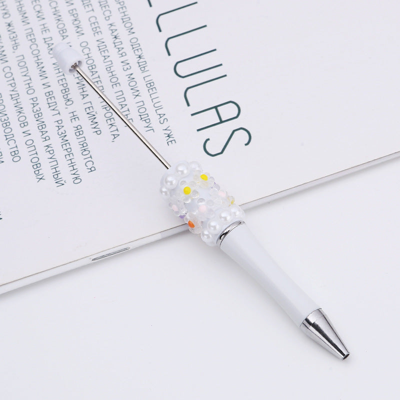 Cross-border DIY pearl flower bead pen handmade patch plastic ballpoint pen, cartoon flower bone pearl gift pen