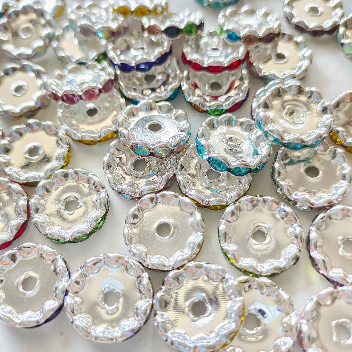 15mm Cross-border Hot-selling Silver Bead Spacer Round Rhinestone Ring Wheel Spacer Wavy Edge Diamond Spacer Accessories