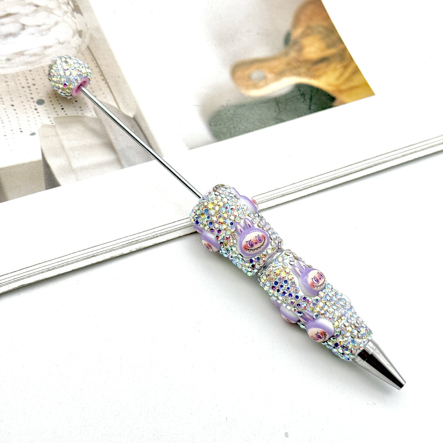Cute labubu cloth full diamond bead pen DIY POP MART heavy industry cartoon pen creative ballpoint pen