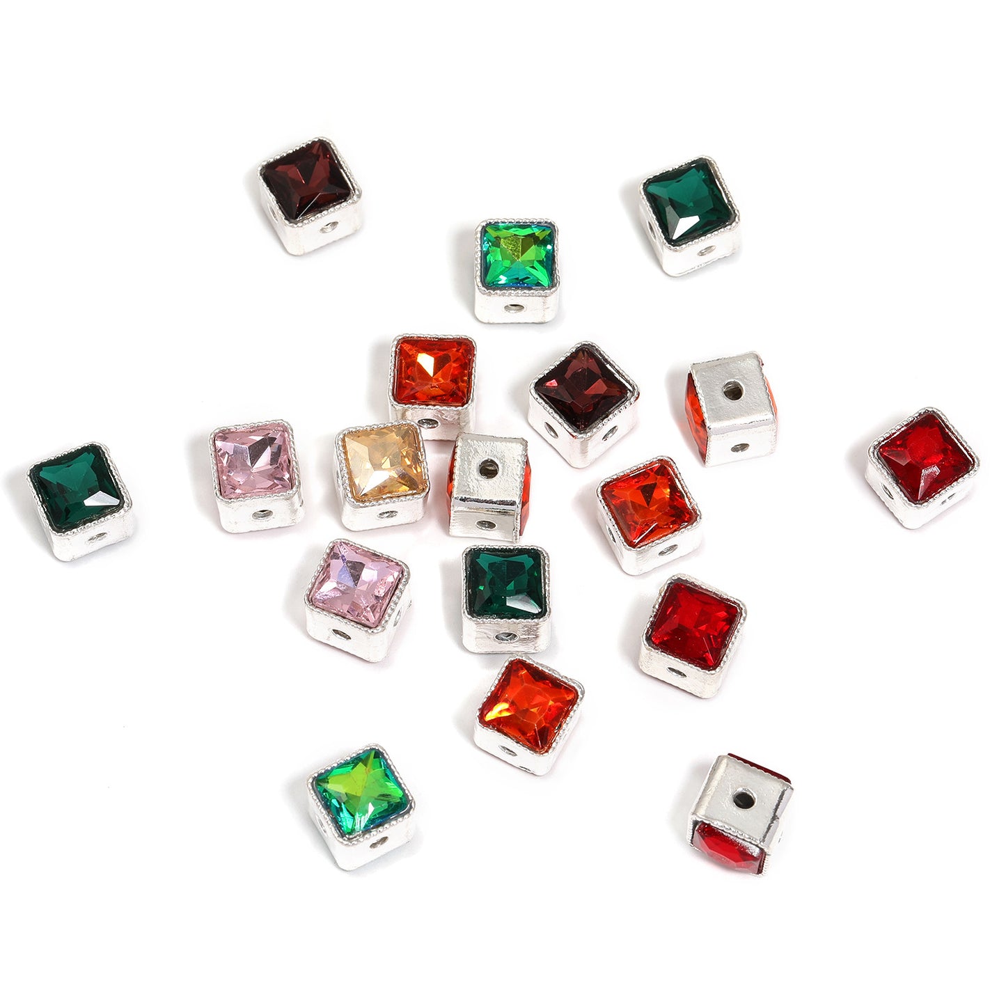 10*10 MM New Sand Gold Hollow Beaded Gemstone Straight Hole Square Bead Accessories Handmade DIY Keychain Bead Pen Loose Bead Accessories Random Mix