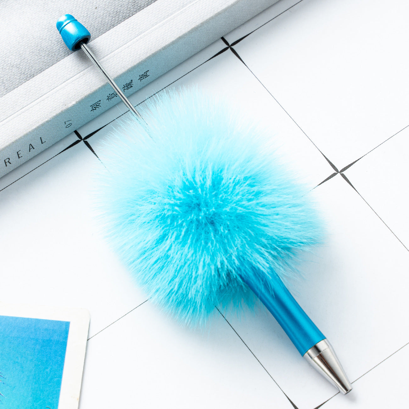 Cross-border plastic plush bead pen creative handmade DIY ballpoint pen new cartoon hairball bead pen wholesale