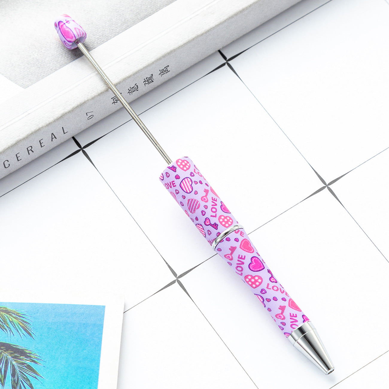 Creative DIY plastic bead pen Valentine's Day love series beaded ballpoint pen spot wholesale printing bead pen