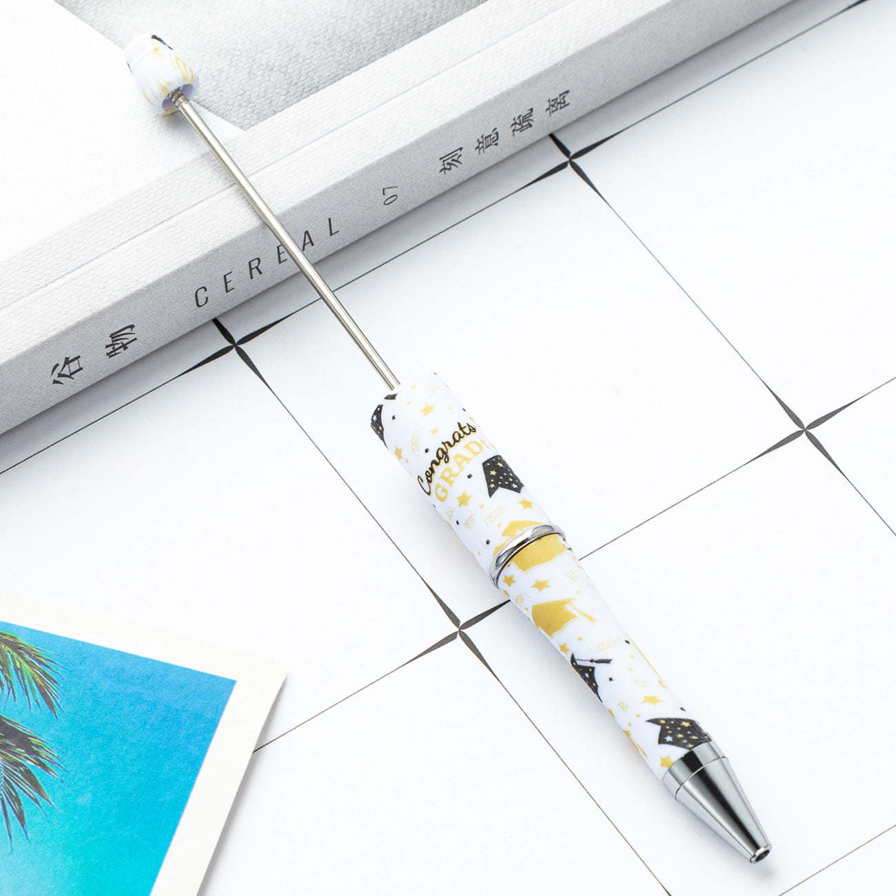 DIY creative graduation season series bead pen printing multi-color beaded ballpoint pen spot wholesale plastic bead pen
