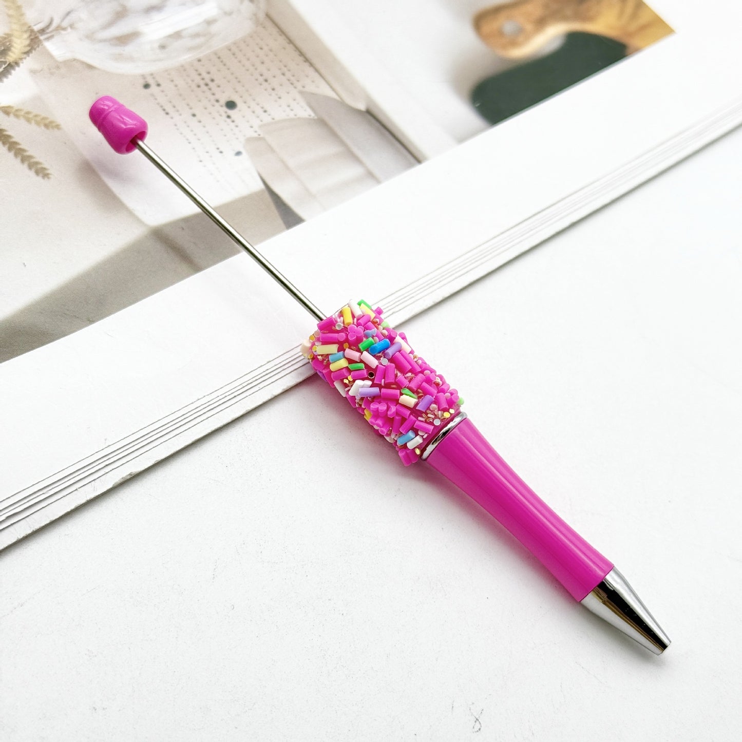 DIY colored sugar bead pen ins colored sugar needle candy cute pen, colored chocolate candy beaded ballpoint pen spot