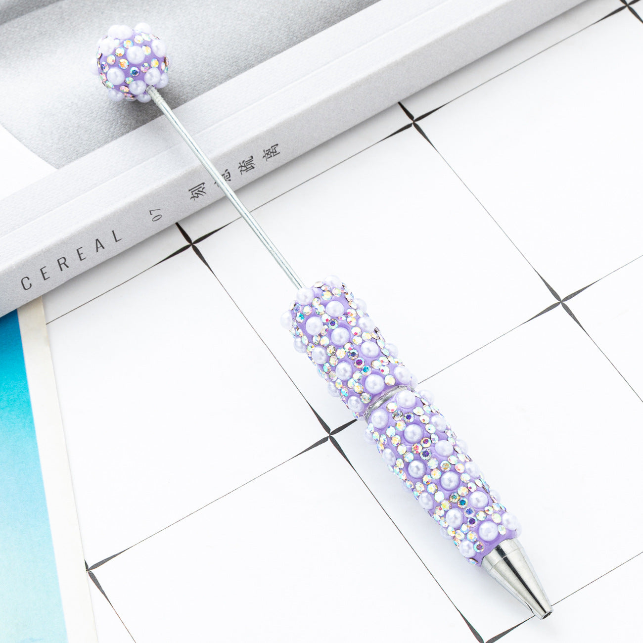 Cross-border DIY pearl bead pen handmade full of diamonds pearl bead pen swirling multi-color bead pen plastic pen