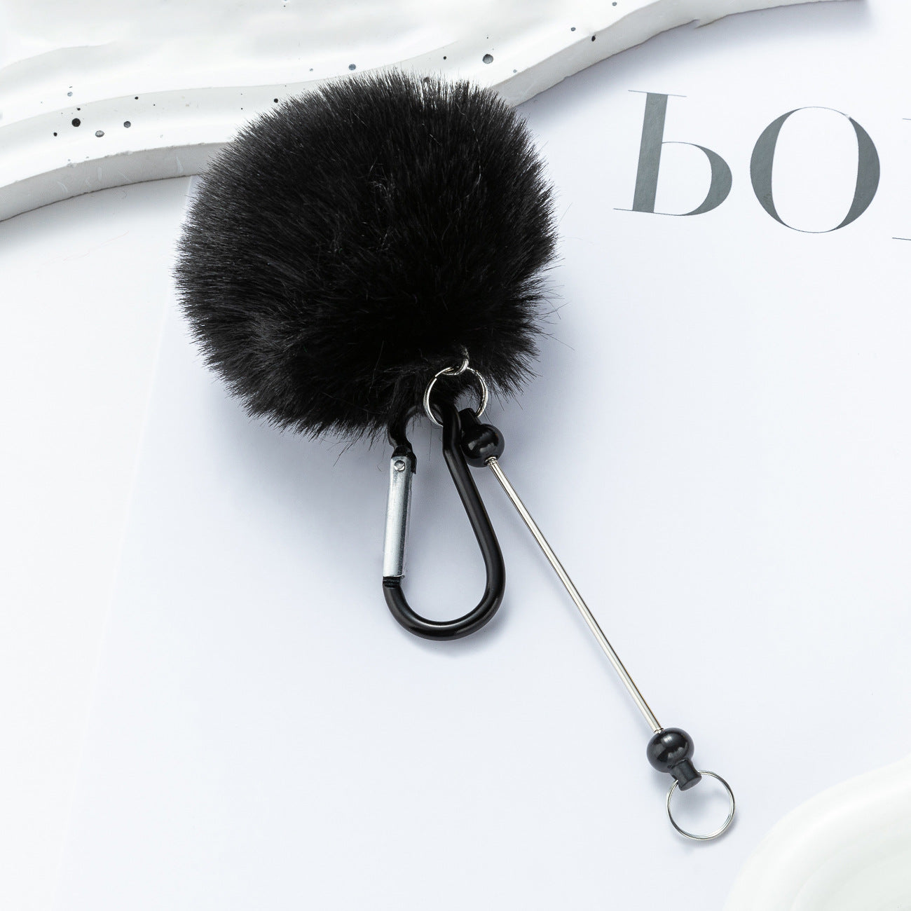 DIY beaded hairball mountaineering buckle D-type lock metal hook buckle furry pendant mountaineering buckle wholesale