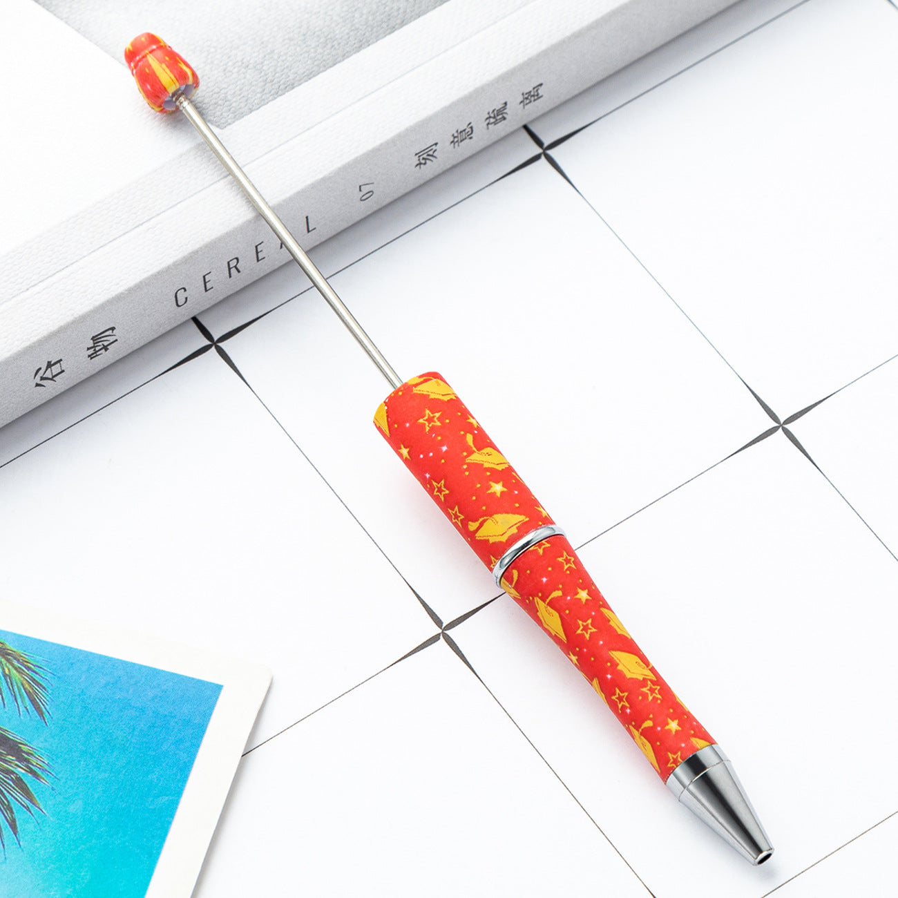 DIY creative graduation season series bead pen printing multi-color beaded ballpoint pen spot wholesale plastic bead pen