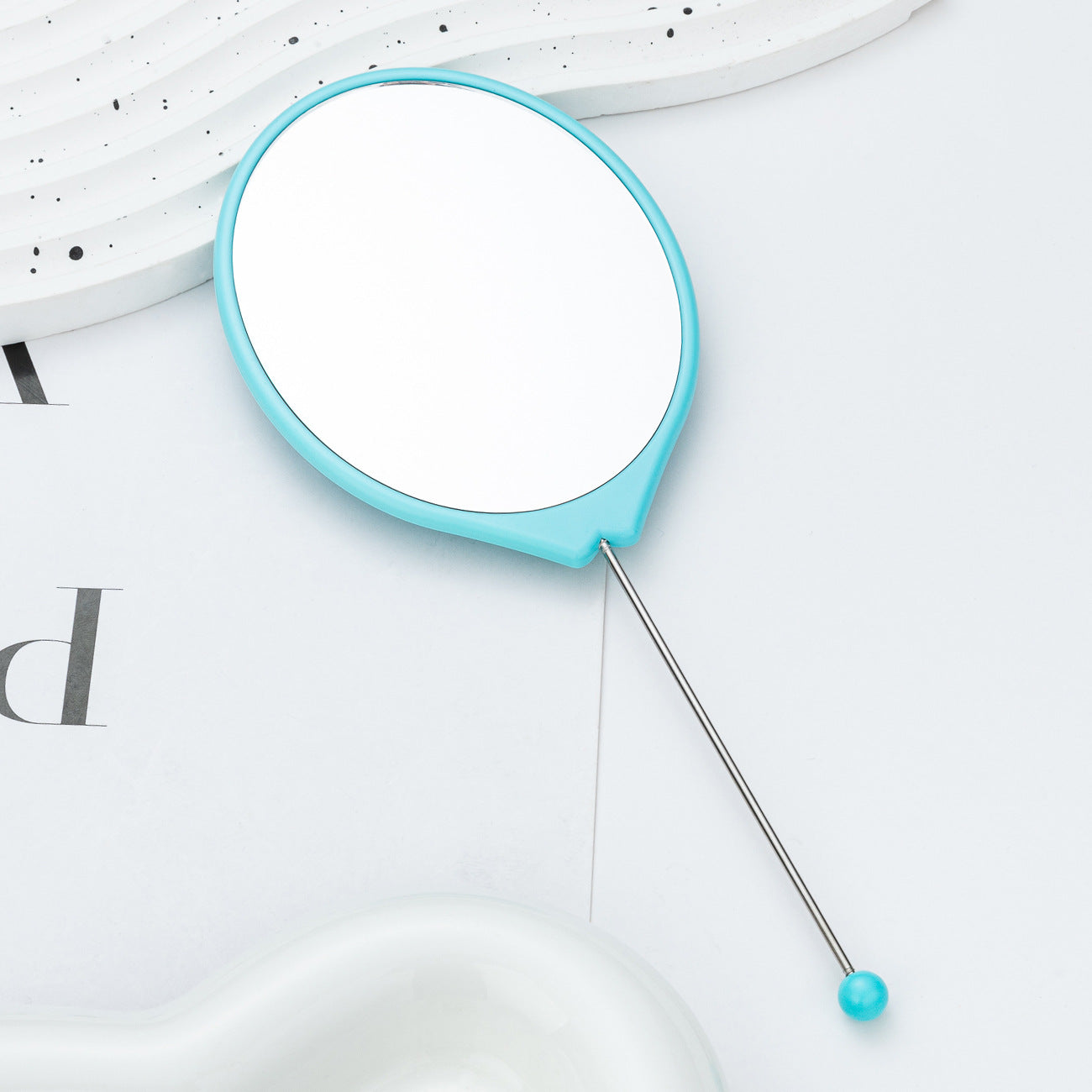 New DIY beaded oval mirror portable high definition mirror handheld mirror, carry makeup small mirror
