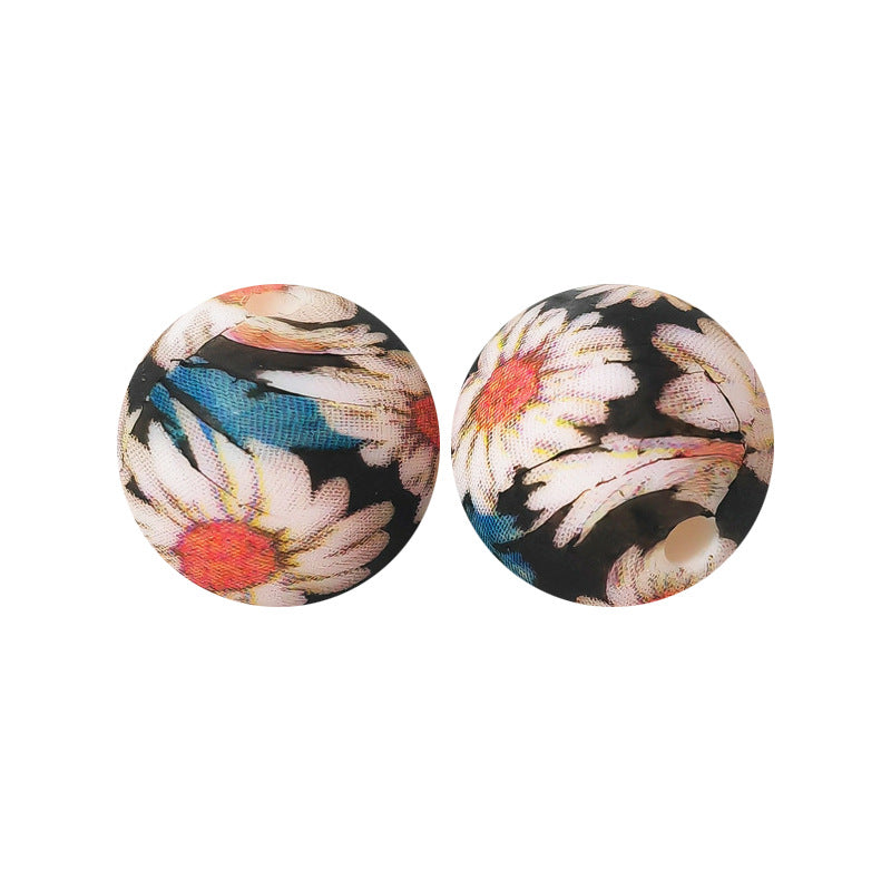 15mm Leopard Print Silicone Beads - Water Transfer Printed Daisy Round Beads for DIY Jewelry, Bead Pens, Loose Beads Wholesale #51-100