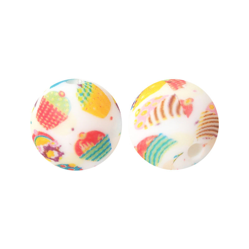 15mm Silicone Beads Water Transfer Beads DIY Jewelry Bead Pen Loose Beads Wholesale #201-250