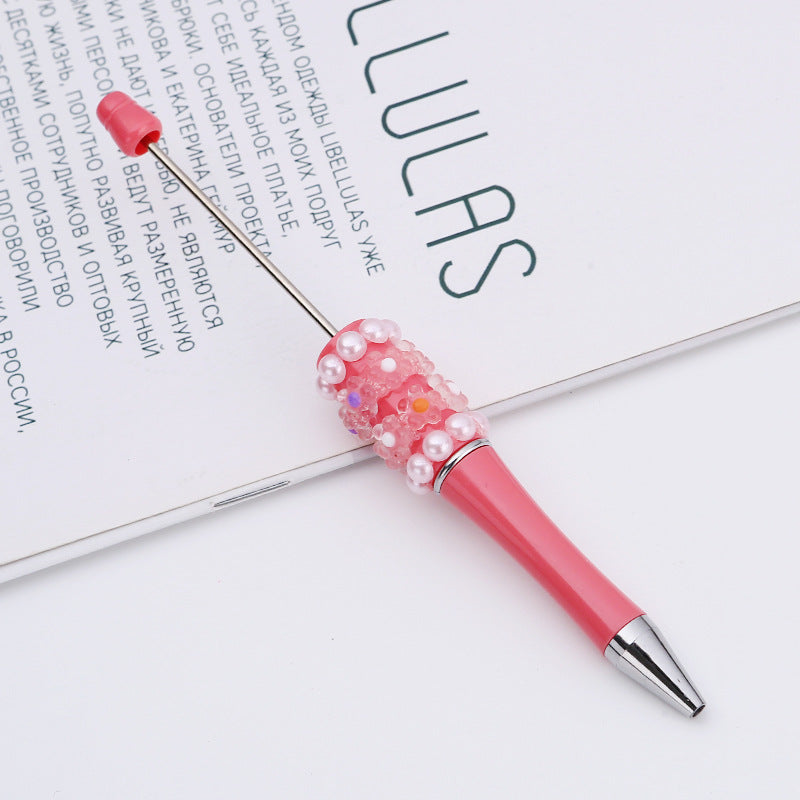 Cross-border DIY pearl flower bead pen handmade patch plastic ballpoint pen, cartoon flower bone pearl gift pen